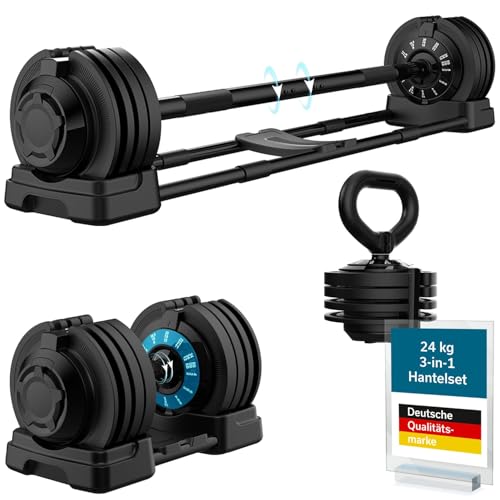 Skandika Hantelset Paino | Hantel Set verstellbar, Kurzhantel Langhantel & Kettlebell, 12 Stufen, 2 bis 24 kg, Schneller Gewichte Wechsel | Dumbbell, Verstellbare Hanteln für Zuhause, Gym, Fitness