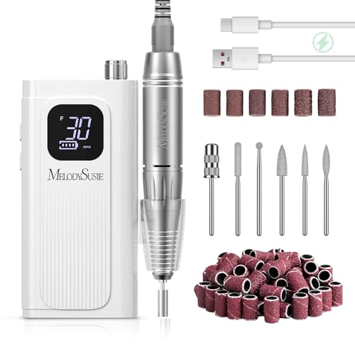 MelodySusie SC300F Professioneller Aufsteckbarer Nagelfräser, Wiederaufladbare Elektrische Nagelfeile 30000 U/min, mit LCD-Display, Verstellbarer Geschwindigkeit, für Acrylnägel Gelnägel, für Salon