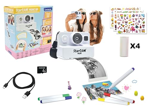 Lexibook, StarCAM Print HD, Kamera mit Sofortdrucker, Foto-, Video-, Selfie-, Musik- und Spielfunktionen, Anpassungsset und 32GB SD-Karte enthalten, Weiß, DJ160LXB