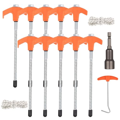 10 Stück Zeltheringe zum Schrauben, Bodenanker zum Eindrehen, drehbare Erdnagel, Schraubheringe, Erdschrauben, Zeltheringe Erdnägel Stabil für Garten Camping Zubehör, inklusive Bohradapter usw.
