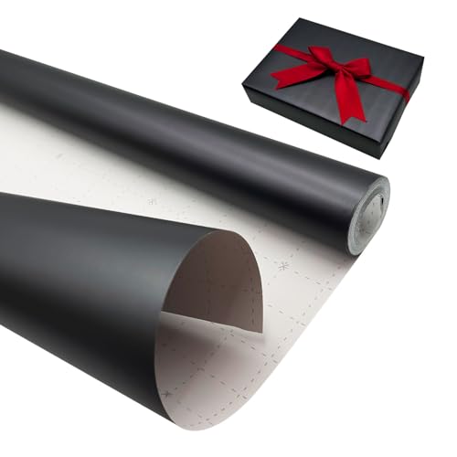 Geschenkpapier Rolle Mattschwarz, 43 cm x 12 m, einfarbig, Perlglanzpapier, perfekt für Geburtstag, Hochzeit, Party, Weihnachten, Festival-Geschenkdekorationen