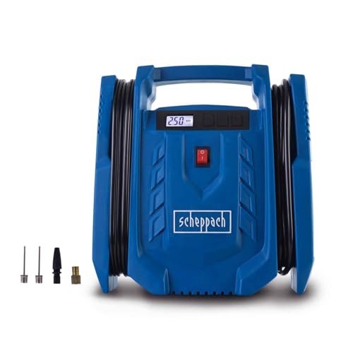 Scheppach Mobiler Kompressor Airforce 7 SC | Arbeitsdruck 8 bar | Ansaugleistung 24 L/min | Betreibbar mit AC 230 – 240 V~ / 50 Hz DC 12 V | inkl. Zubehör