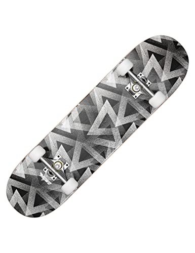 MUWO Street Skateboard 31 x 8 Zoll - Komplettboard für Einsteiger aus stabilem Holz und Aluminium, geeignet für Kinder, Teenager und Erwachsene mit verschiedenen Motive (Jumping Triangles)