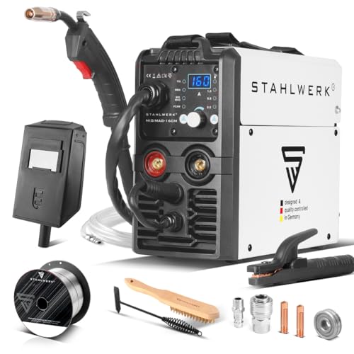 STAHLWERK Schweißgerät MIG MAG 160 M IGBT - Vollsynergisches 5 in 1 Kombigerät mit echten 160 Ampere und 2 Rollen Antrieb/Fülldraht, MIG MAG, ARC MMA, Lift TIG