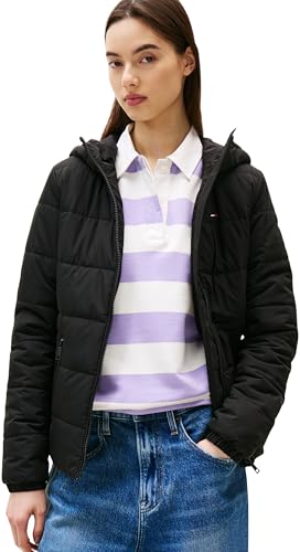Tommy Jeans Damen Pufferjacke Hooded mit Reißverschluss, Schwarz (Black), XL