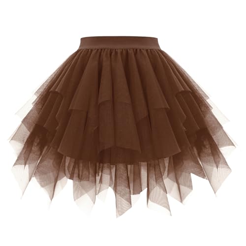 OBBUE Damen Karneval Tüll Rock 1950er Rockabilly Petticoat Tütü Rock Ballett Tütüs für Christmas Party Abschlussfeier Brown XL