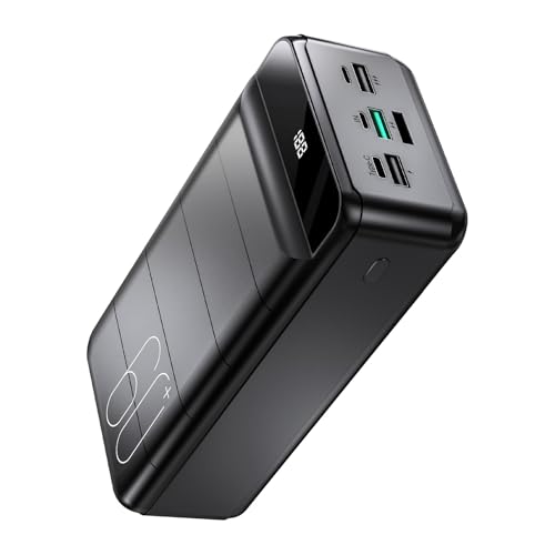 Powerbank 60000mAh, 22,5W PD USB-C Schnellladegerät, Externer Akku mit LED-Anzeige, Power Bank 4 Ausgängen und 3 Eingängen, kompatibel mit iPhone, Tablets, Android und mehr Schwarz