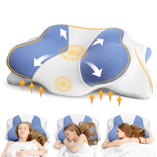 Nackenkissen Kopfkissen - Orthopädisches Kissen für Schulter und Nackenschmerzen, Memory Foam kissen für Bauch, Rücken, und Seitenschläfer, Ergonomisches Kopfkissen mit Nackenstütze (66 x 40 x 14 cm)