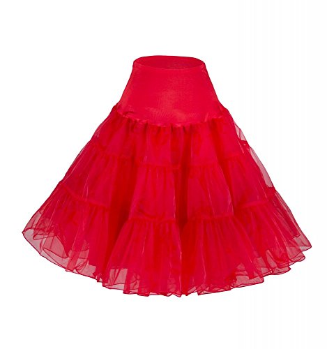 shoperama 50er Jahre Petticoat Tüll-Rock 65 cm Unterrock Rockabilly Fifties 50's Karneval, Farbe/Größe:Rot - 4XL