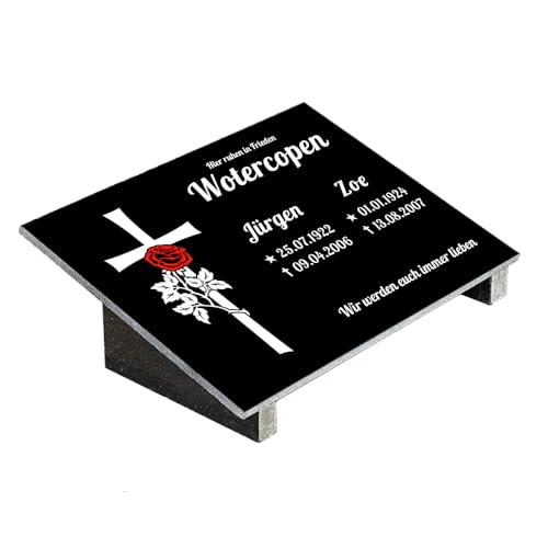 Grabplatte mit Inschrift aus Granit, personalisierbar Gedenktafel für Urnengrab, Grabstein für 1-2 Pers., Urnengrabstein N12D (30x40cm mit Stützen)