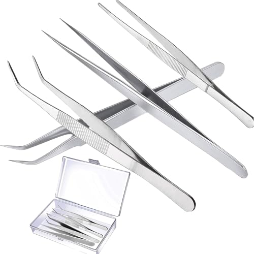 kristwash Pinzette, 4 Stück Precision Tweezers Set, 14 cm und 12cm Pinzette Lang Edelstahl Profi für Elektronische Reparaturen, Präzisionsarbeit