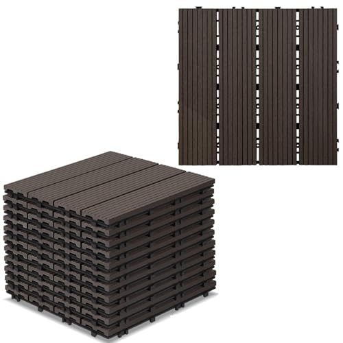 Gimisgu WPC Fliesen 30x30cm, WPC Terrassenfliesen Bodenbelag Klickfliesen Fliese, Wetterfest mit Drainagefunktion, Terrassendielen für Balkon Terrasse 22 Stück/2m², Coffee