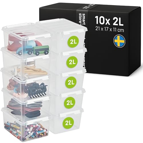 SmartStore - 10x Aufbewahrungsbox mit Deckel Classic 2L (21x17x11cm) | Stapelbare Box mit Deckel | Lebensmittelechte Kunststoffbox | Plastikbox mit Deckel & verstärkten Ecken | 10 Jahre Garantie