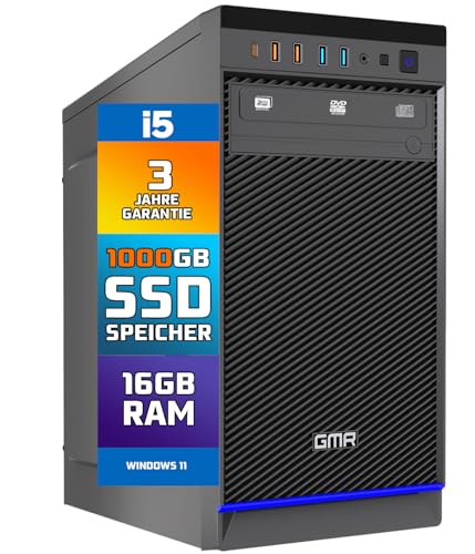 GMR Ultra i5 Office PC - Business Office Computer | 3 Jahre Garantie | 16 GB RAM | 1000GB SSD M.2 | DVD±RW | USB 3 | Windows 11 Pro | WiFi-Bluetooth