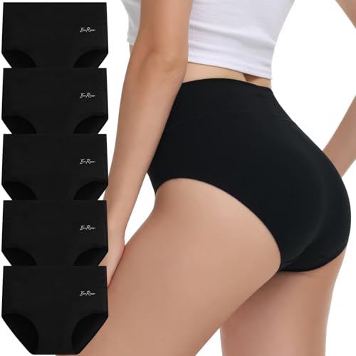 IceReco Unterhosen Damen 5er Pack Bauchweg Unterhose Damen Baumwolle High Waist Unterwäsche Frauen Set Slip Sportunterwäsche Schlüpfer Panties Briefs Underwear Stretch Atmungsaktiv Weich Schwarz M