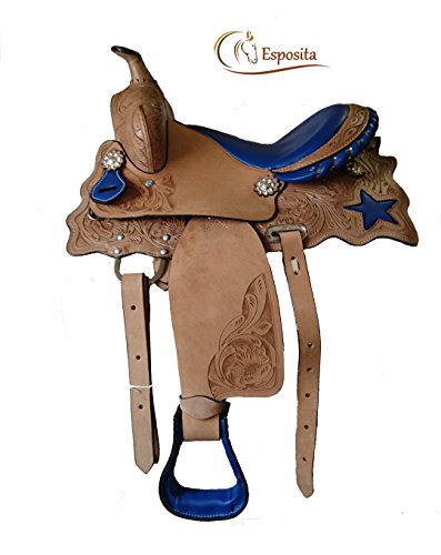 Esposita Westernsattel Prince für Pony und Shetty echtes Leder in Blau 10