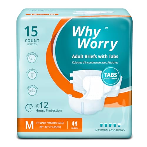 WhyWorry Windeln für Erwachsene, Inkontinenz Slip für Frauen und Männer, Erwachsenen Windel mit maximale Saugfähigkeit, Auslaufschutz über Nacht, Unisex, Größe M, 15 Stück