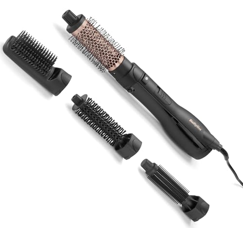 BaByliss Smooth Finish 1200, Warmluftbürste mit 5 Aufsätzen, Volumen/Formen/Glätten, 3 Temperaturstufen, Ionen-Technologie, 1200 W Föhnbürste, AS122E