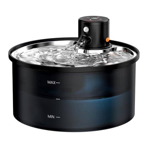 Katzenbrunnen Kabellos Trinkbrunnen für Katze: Katzenbrunnen für Katzen - 3.2L Katzens Trinkbrunnen mit Bewegungsmelder - Wasserbrunnen für Katze Akku mit Sensor Kabelloser - Edelstahl Trinktablett