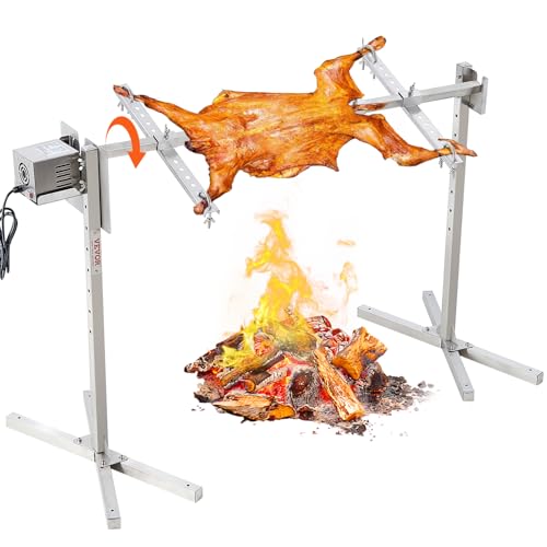 VEVOR Lammgrill, Spanferkelgrill, Spießbratengrill, 41 kg BBQ-Spießgrill für Schwein, Lamm, Ziege, elektrischer 42-W-Motor, kommerzielle Edelstahl-Drehspießröster mit Hitzeschild, 1108 mm Spießlänge