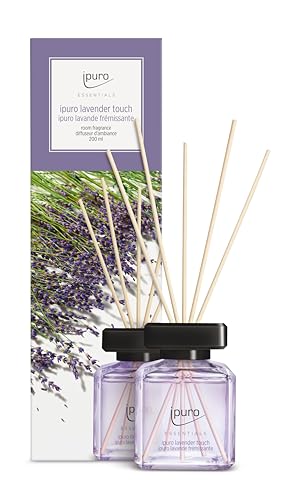 ipuro - Essentials Raumduft LAVENDER TOUCH 200ml | Raumerfrischer mit Lavendel, Zitrus, Blüten, Minze & Moschus Duft Aroma | Diffuser mit Stäbchen | Lufterfrischer für die Wohnung