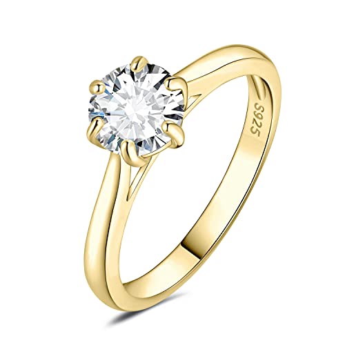 JewelryPalace 6.5mm 1ct Rund Zirkonia Solitär Promise Ring Damen, Braut Schmuck Set, Verlobungsring Damenring Ringe Silber 925 mit Stein für Frauen, Simulierte Diamant Jubiläum Eheringe Vergoldet 57