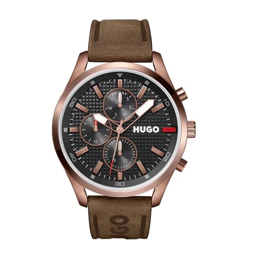 HUGO Multi Zifferblatt Quarz Uhr für Herren Kollektion #Chase mit Braunes Lederarmband - 1530162