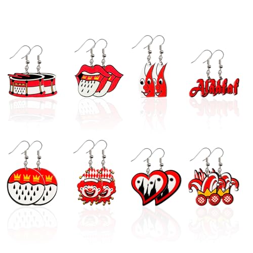 8 Paar Ohrringe Karneval Köln – Bunte Acryl Ohrringe Für Kölner Karneval, Karneval Kostüm Damen, Fasching & Motto-Party – Leicht, Bequem & Perfekte Accessoires Für Karneval Kostüm Köln
