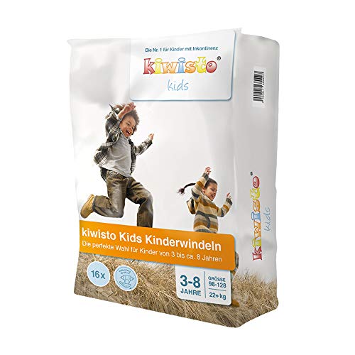 kiwisto Kids Kinderwindeln für Kinder von ca. 3 bis 8 Jahren - 22+ kg - 55-66 cm Hüftumfang - 16 Windeln