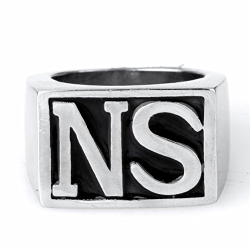 HIJONES Schmuck Herren Edelstahl Biker Ringe, NS, Weinlese, Silber und Schwarz, Größe 70 (22.3)