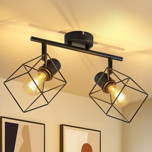 Homefire Deckenstrahler 2 Flammig Deckenlampe Küche - 350° Schwenkbar Küchenlampe Decke E14 LED Deckenleuchte Schwarz aus Metall Innen Deckenspots für Flur Schlafzimmer Wohnzimmer Ohne Leuchtmittel