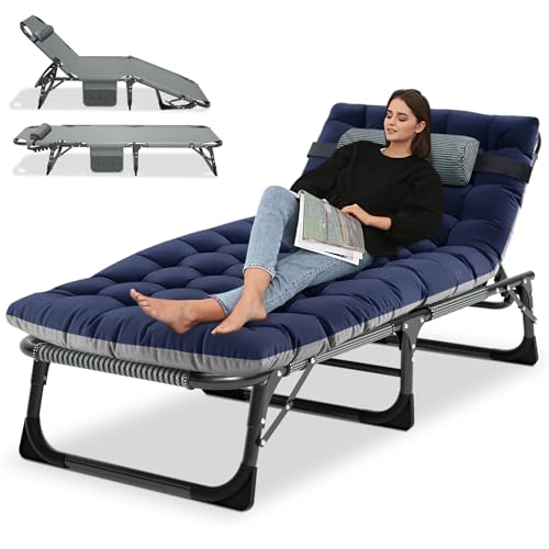 Ryuhic Klappbar Sonnenliege Gartenliege Klappbett, 200kg Belastbar Klappbar Liegestuhl Gästebett mit Matratze und Kopfstütze, Relaxliege für Balkon, Garten, Kann als Campingbett