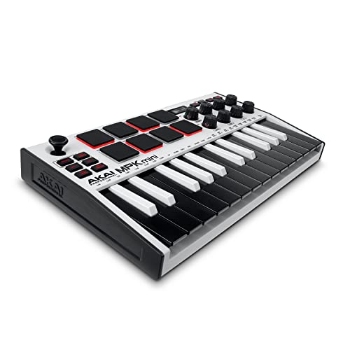 Akai Professional MPK Mini MK3 - 25-Tasten USB MIDI Keyboard Controller, 8 Drum Pads, 8 Regler, Musikproduktion-Software und Native Instruments Sound Package (NKS Integration), Farbe Weiß