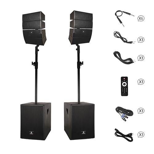 PRORECK 12-Zoll-4000W-DJ-PA-Lautsprechersystem-Kombo-Set mit Bluetooth-, USB-Laufwerk-, SD-Karten-Lesefunktion – Zwei Subwoofer und 8 Line-Array-Lautsprecher Set für Kirche, DJ, Live-Auftritte