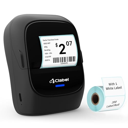 CLABEL Etikettendrucker, 221B Beschriftungsgerät selbstklebend Bluetooth tragbar Thermo Etikettendrucker, aufladbar Etikettiergerät Kompatibel mit iOS und Android für Adresse Zuhause Preis Büro