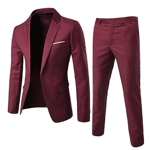 Generisch Trainingsanzug Herren Anzug Hosen Slim Party Sakko 2 Teilig Herren Weste R Business Hochzeitsanzug Anzug Herren Mäntel Jacken (Red, M)