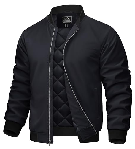 TACVASEN Blouson Herren Steppjacke Leicht Bomberjacke Windbreaker Übergangsjacke Herernjacke Frühling Winter Herbst Jacke Fliegerjacke Schwarz 2XL