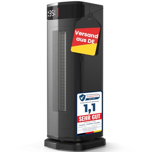 Heefoto Heizlüfter Energiesparend [TESTSIEGER], 2000W ECO Heizlüfter Leise, 24h Timer Heizlüfter Klein mit 90°Oszillation,Kipp- und Überhitzungsschutz, Schwarz