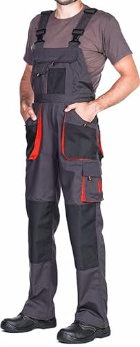 MAZALAT work wear Arbeitshosen männer, Arbeitslatzhose Herren mit Kniepolstertaschen, Größen S-XXXL, Latzhose Herren, Arbeitshose Latzhose arbeits Latzhose Qualitat Schwarz/Orange 64