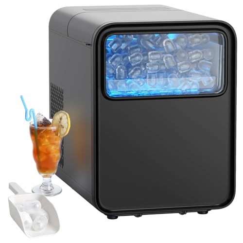 QEXREED Eiswürfelmaschine Klein, Eiswürfelbereiter Ice Cube Maker, 9 Würfel in 6 Minuten fertig, Eiswürfelmaschine mit Tragbarem Griff und Korb, 2 Eiswürfel-Größen, 12KG/24H, Selbstreinigendes