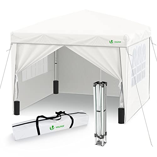 VOUNOT® Pavillon 3x3m mit 4 Seitenteilen & Sandsäcke, Pop Up Faltpavillon, Faltbar Gartenzelt Partyzelt, inkl. Tasche Weiß