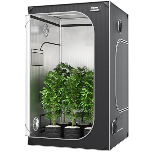 VEVOR Growbox 122x122x203cm Gewächshaus aus 22 mm Stahl-Rahmen und 2000D Oxford-Gewebe Growtent 60 kg Tragfähigkeit Growschrank Geeignet für 200–300 W Wachstumslicht Indoor Zuchtzelt