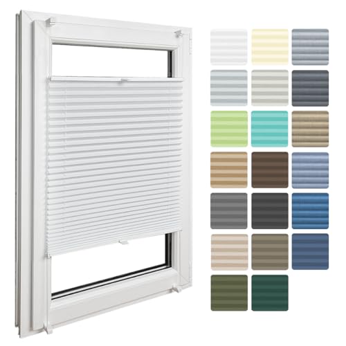 Home-Vision Premium Faltrollo Plissee ohne Bohren mit Klemmfix Lichtdurchlässig Rollo innen (Weiß B80 x H120cm) Easyfix Klemmträger Verdunklung Blickdicht Sonnenschutz Jalousie für Fenster & Tür