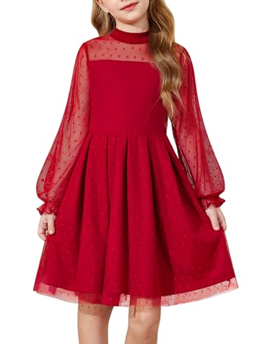 Arshiner Kleid für Mädchen Rot Weihnachtskleid Mode Partykleid A-Linie Langarmkleid Kinder Festlich Kleider Herbstkleid Winterkleid Freizeitkleid Kinderkleidung 10-11 Jahre