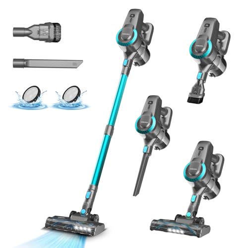 Akku Staubsauger, 28000Pa/175W/55Min Staubsauger Kabellos, Anti-Tangle-Bürste und Selbststehend, Ultraleichter Handstaubsauger akku vacuum cleaner Stielstaubsauger für Teppichen, Hartboden, Tierhaare