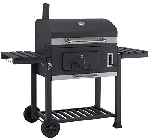 tepro Toronto XXL, Holzkohlegrill/Grillwagen, Grillfläche: ca. 71,5 x 46 cm, Edelstahl-Griff, Thermometer und höhenverstellbarer Kohlebene, Kaminanzug und Kohleklappe, Maße ca. 152 x 73 x 137 cm