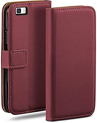 moex Book Case für Huawei P8 Lite 2015 Handyhülle mit Kartenfach, Hülle klappbar 360 Grad Schutzhülle, Klapphülle Flip Case Cover, PU Leder Handytasche Lederhülle, Weinrot
