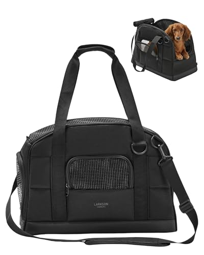 Larkson Hundetransportbox für Kleine Hunde bis 8kg Schwarz - Tjark - Hundetasche fürs Flugzeug - Transporttasche für Reisen mit Hund & Katze - Entspricht Vorgaben der meisten Airlines