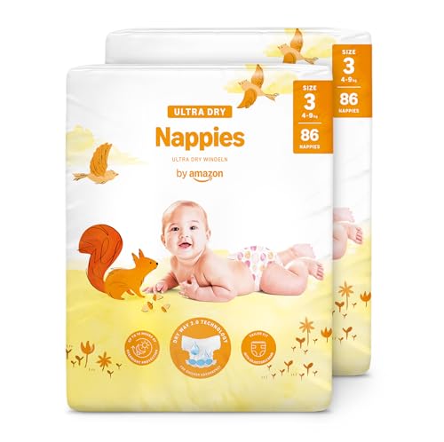 By Amazon Ultra Dry Windeln Größe 3 (4-9 kg) - MONATSBOX, Weiß, 172 Stück (2 Packungen mit 86) (Früher Unter Der Marke Mama Bear, Identisches Produkt)