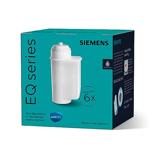 Siemens BRITA Intenza Wasserfilter TZ70063A, 6 Stück, verringert den Kalkgehalt des Wassers, passend für Kaffeevollautomaten der EQ Reihe, sowie Einbauvollautomaten